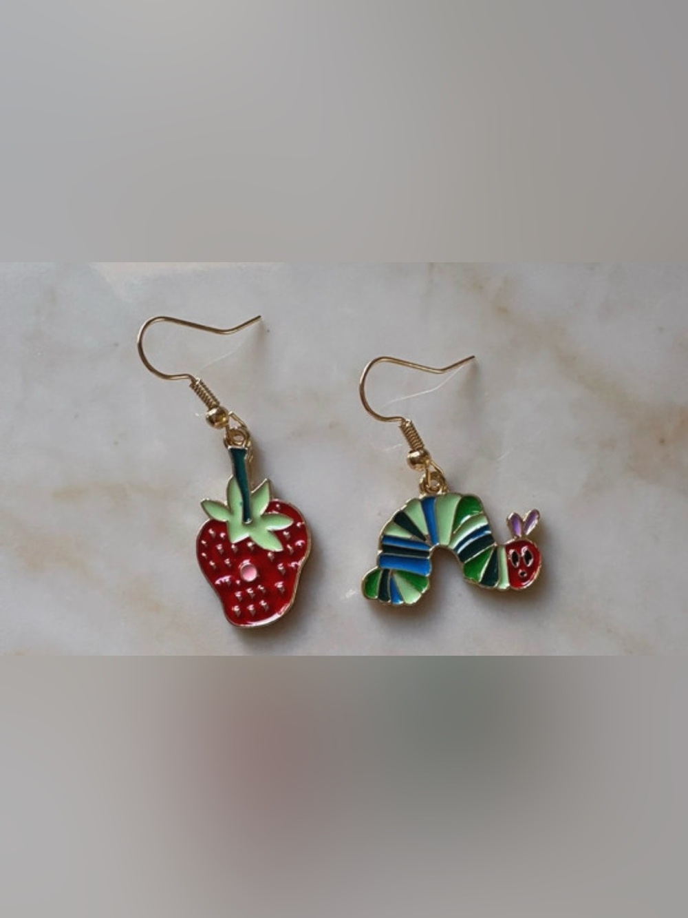 Gold-Tone Strawberry and Multicolor Enamel Drop Earrings